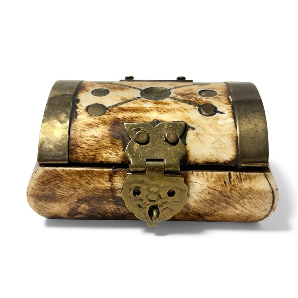 Vintage Camel Bone and Brass Decorative Trinket Box